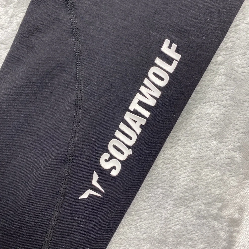 SQUATWOLF Black Athleisure Performance Leggings Logo Print Size M Grunge‎